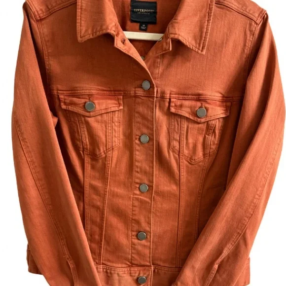 LIVERPOOL CLASSIC BUTTON DOWN JEAN JACKET WITH POCKETS ORANGE RUST SIZE: M - Picture 4 of 16
